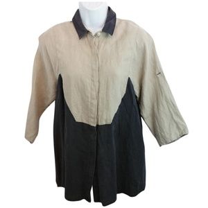 Rosso35 Navy Brown Colorblock Linen Top